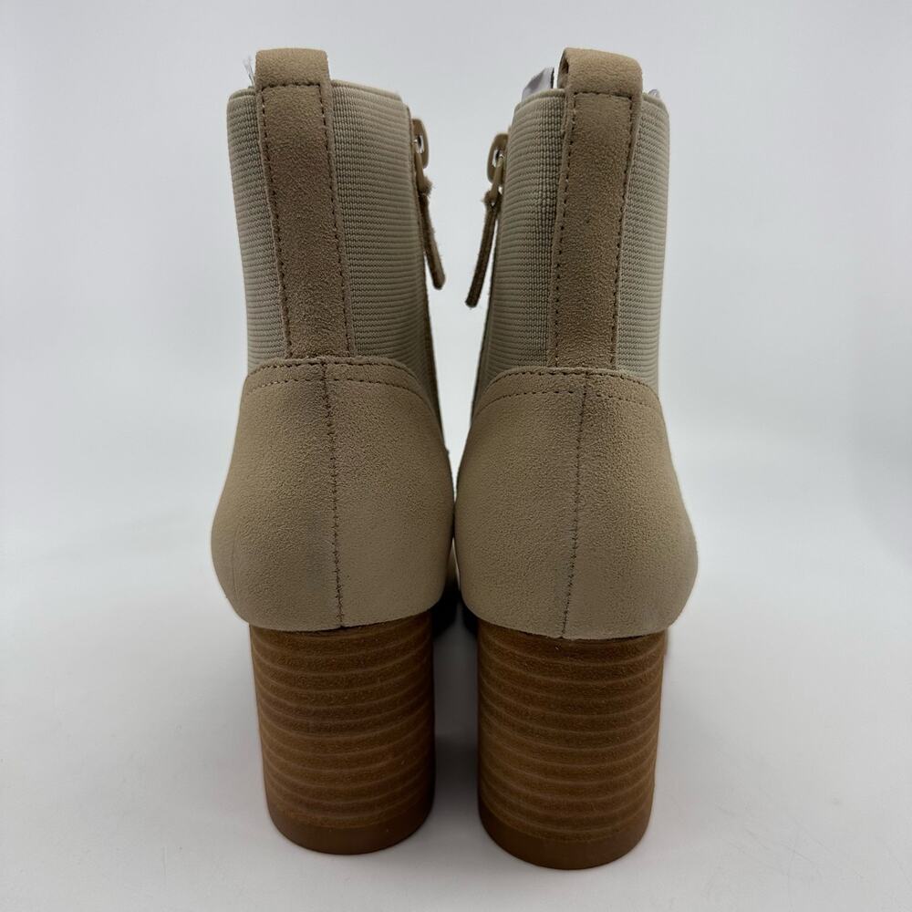Violet & Red Loaded Knit Cuff Bootie Block Heel Faux Suede Tan Womens Size US5.5 - Picture 6 of 7